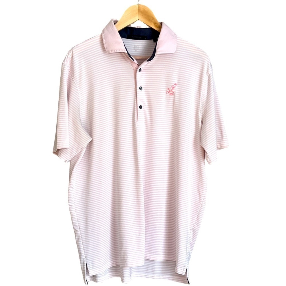 Greyson Men's Pink Striped Polo Shirt Size Large